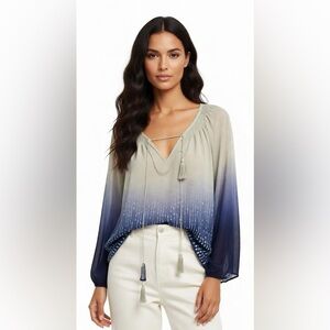 Twin-Set Italian Ombre Boho Sequin Tunic Blouse Tassel Top M